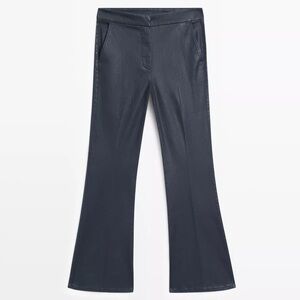 Massimo Dutti Black Pants Waxed Classic Flare Size 12 Minimalist Quiet Luxury